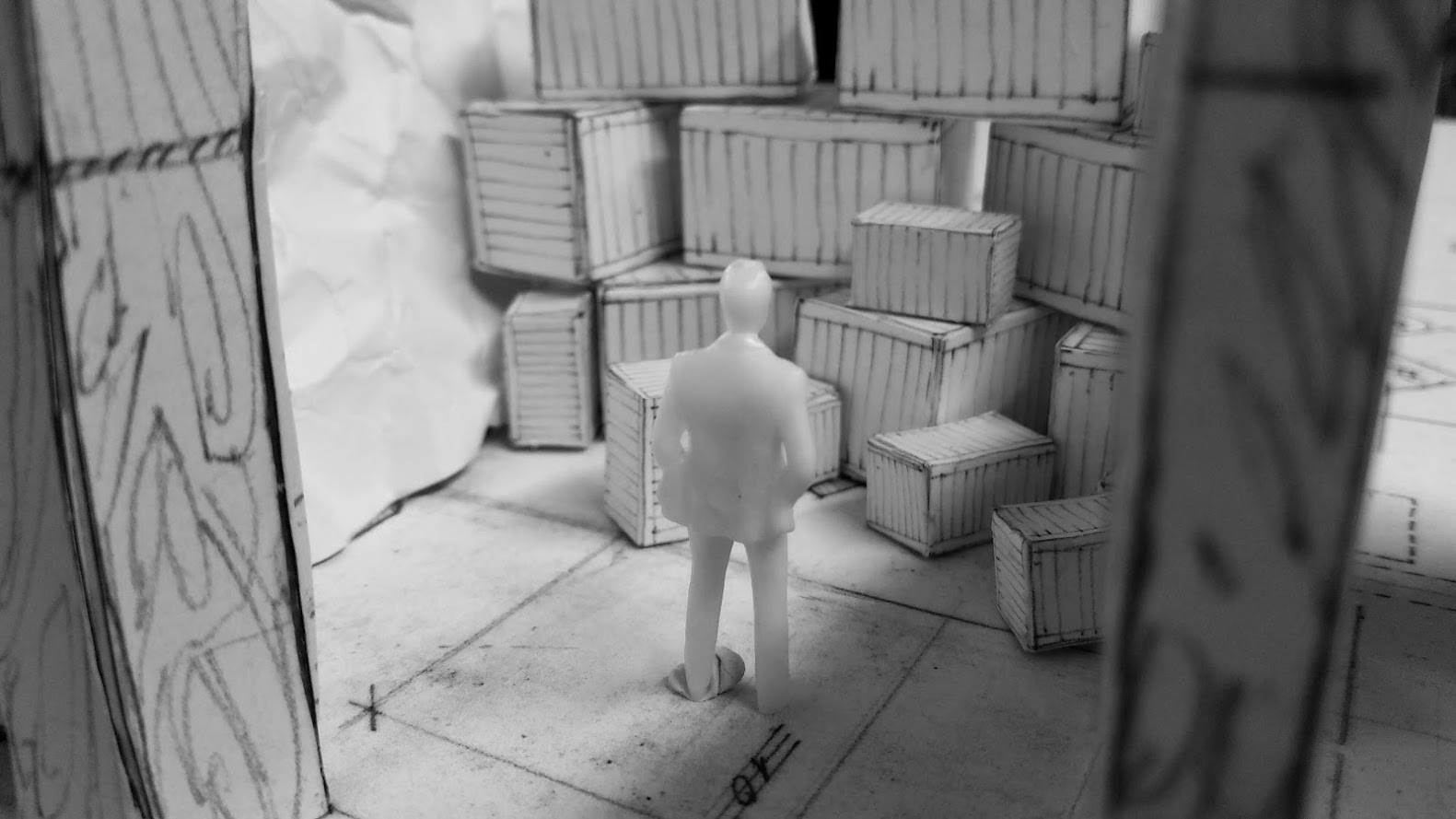 Model Interior Figure with Boxes